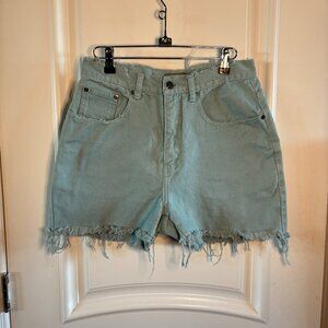 NY Line High Waisted Distressed Sky Blue Canvas Shorts